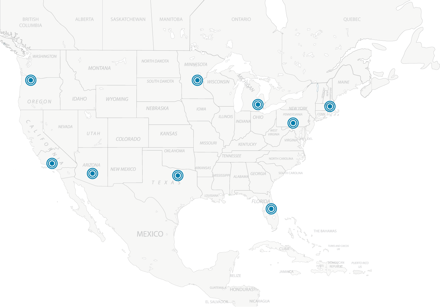 Map of the USA with the local ODU Sales